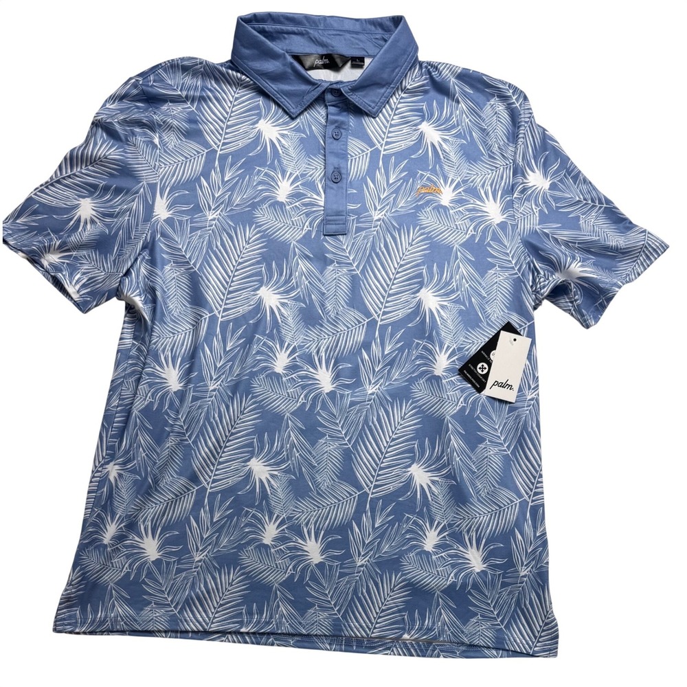 Palm Golf Co Overlook Polo Ashleigh Blue Tropical Palm Leaf Golf Shirt Mens L